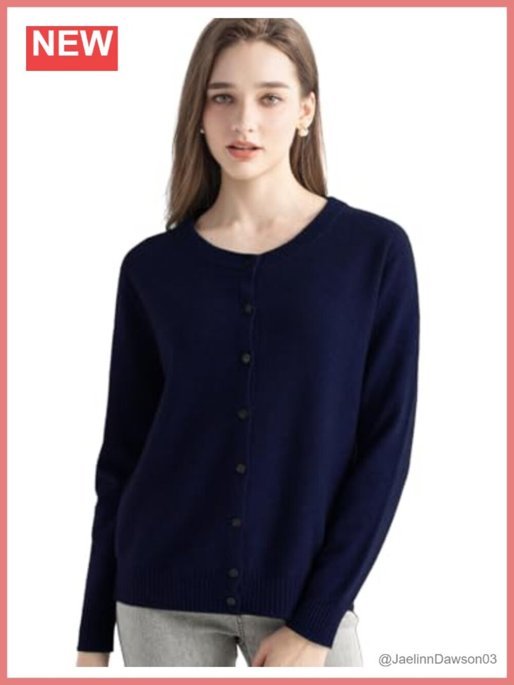 100% Cashmere Cardigan Crew Neck Long Sleeve Seamless Knit Sweater Fall Winter